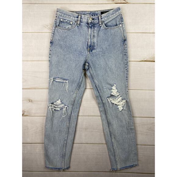 Rag & Bone Jeans Womens 28 Light Wash Hi Rise Boyfriend Distressed Straight Jean - Picture 1 of 14